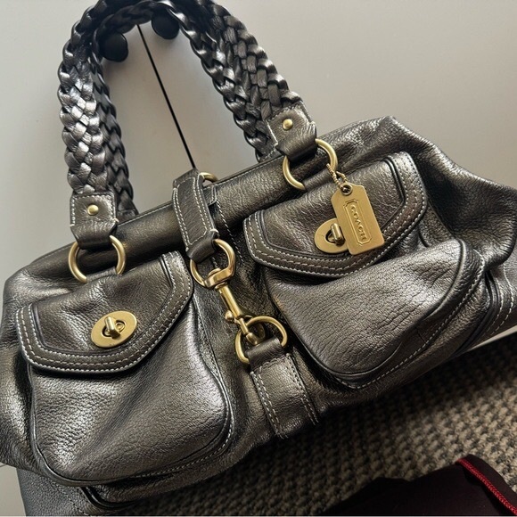 Coach Metallic Gray Leather Handbag - Picture 1 of 9
